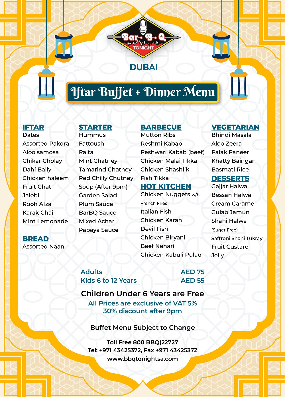 Barbecue Tonight Ramadan / Iftar Buffet Menu
